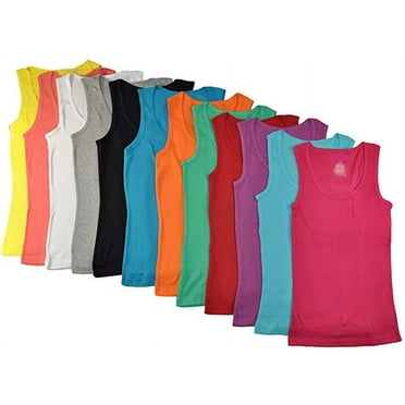 Pajama R Us Juniors' Teens 12 Pieces Pack Women's Ribbed 100% Cotton Tank Tops-Assorted Color (Muscle Tank Top, Small)