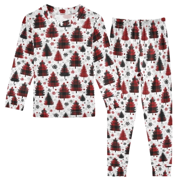Pajama Red and Black Plaid Christmas Tree Cute Comfortable Cotton Two-piece Pajama Set