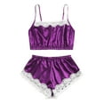 thumbnail image 1 of Pajama Set New Women's Satin Pajamas Women Cami Tops Short Pants Pjs Set Lace Underwear Nightwear Sleepwear for Home Pajamas for Women Purple XL New, 1 of 9