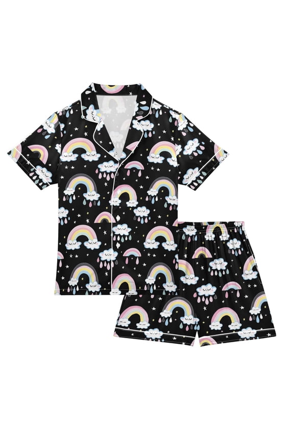 Pajama Set Cloud Rainbow Button-up Short-sleeved Shorts 2 Piece Casual Sleepwear