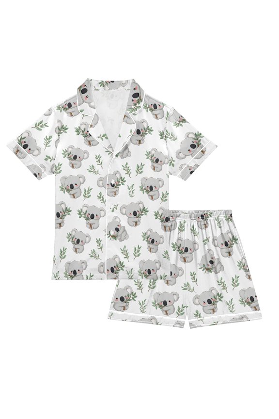 Pajama Set Cute Koala Button-up Short-sleeved Shorts 2 Piece Casual Sleepwear