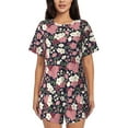 thumbnail image 1 of Pajama Set For Women 2 Piece - Pink White Flowers Lounge Set Short Sleeve Tops And Shorts Pj Sets With Pockets, 1 of 8
