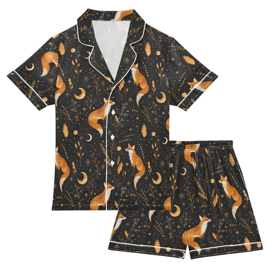 Pajama Set Fox Button-up Short-sleeved Shorts 2 Piece Casual Sleepwear