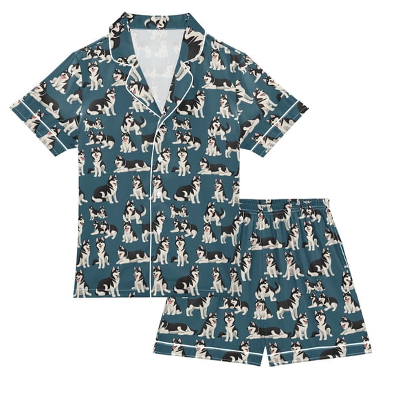 Pajama Set Husky Button-up Short-sleeved Shorts 2 Piece Casual Sleepwear
