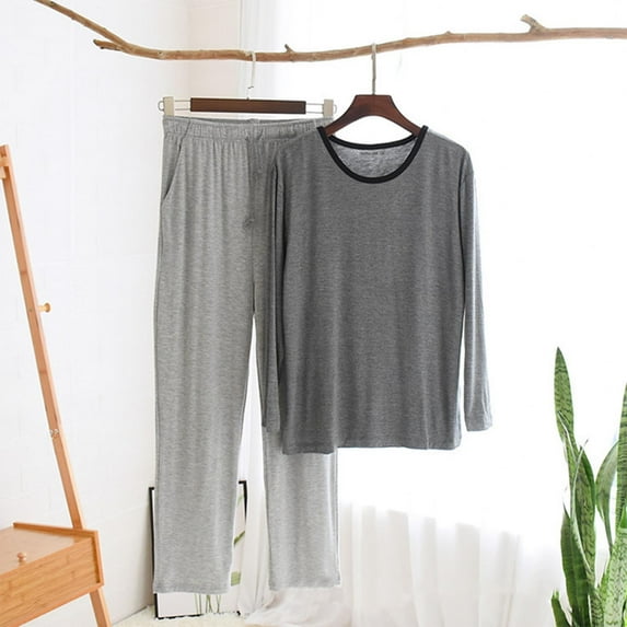 Pajama Set Men Fashion Pajama Solid Casual Round-Neck Long Sleeve Pants Set Sleepwear Pajama Sets Men Pjs Sets for Men Pajama Men Set Man Pajamas Mens Soft Pajamas Sets