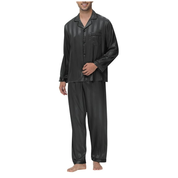 Pajama Set Men Long Sleeves Turn-Down Collar Pajamas Silk Ice Silk Home Wear Suit Worn Outside Pajama Sets Men Pjs Sets for Men Pajama Men Set Man Pajamas