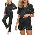 thumbnail image 1 of Pajama Set Satin Pyjamas Women'S Short 4 Piece Pyjamas Short Sleeve Sleepwear And Shorts Set Women Sets Leisure Suit Loungewear,Black Female Pajamas XL, 1 of 4
