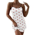 thumbnail image 1 of Pajama Set Women Heart Print Lettuce Trim Slip Nightdress Satin Underwear Lace Nightdress Summer Pajamas for Women, 1 of 4