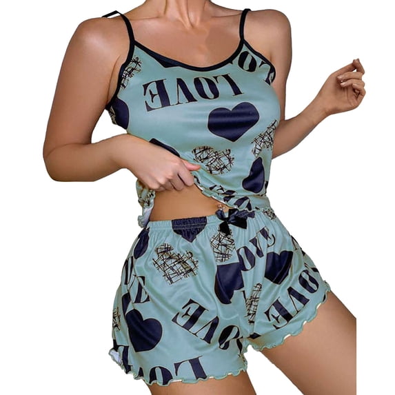 Pajama Set Women Print Sleepwear Two Pieces Sleeveless Shorts Set Underwear Sleepwear Suit Pajamas Summer Pajamas for Women