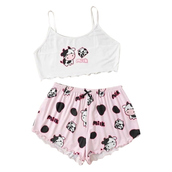 Pajama Set Women Trendy Camisoles Trim Top And Shorts Sleepwear,Light Pink,L