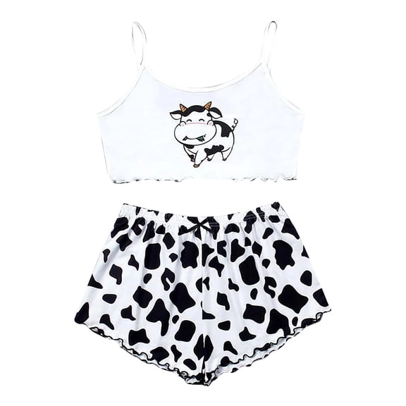 Pajama Set Women Trendy Camisoles Trim Top And Shorts Sleepwear,White,L