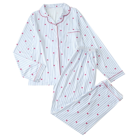 Pajama Set Women Trendy Long Sleeve Long Pants Loungewear Womens Pjs,Blue,M