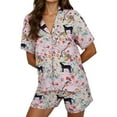 thumbnail image 1 of Pajama Set Women Trendy Silk Satin Short Sleeve Button Top Shorts Women Sleepwear,Pink-1,L, 1 of 8