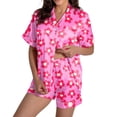 thumbnail image 1 of Pajama Set Women Trendy Silk Satin Short Sleeved Top Shorts Sleepwear,Pink,M, 1 of 5