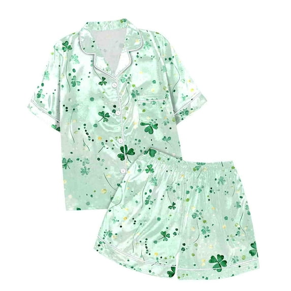 Pajama Set for Girls 2PC St. Patrick's Day Lapel Button up Kids Loungewear Boys Sleepwear 2 Piece Outfits Z11-Mint Green 4-5 Years