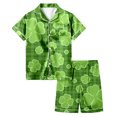 thumbnail image 1 of Pajama Set for Girls 2PC St. Patrick's Day Lapel Button up Kids Loungewear Boys Sleepwear 2 Piece Outfits Z17-Green 4-5 Years, 1 of 4