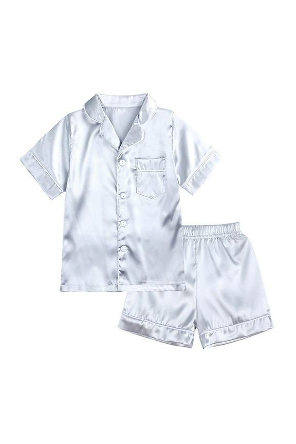 Pajama Set for Kid Baby Boy Girl Button-Up Silk Pajama Sleepwear Nightwear Loungewear Clothes Set Gifts for Toddler Kids