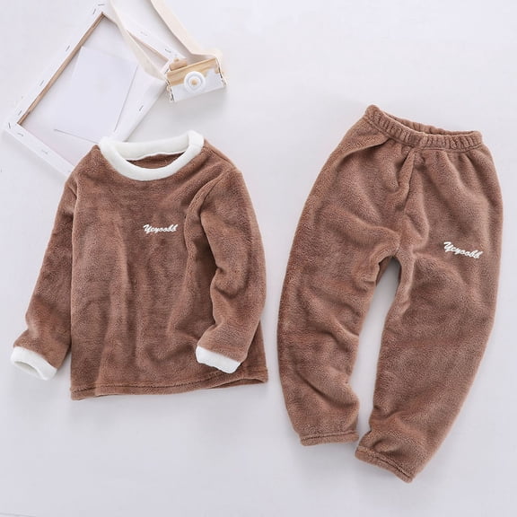 Pajama Set for Kid Boy Girl Flannel Winter Pajama Sleepwear Nightwear Fuzzy Loungewear Clothes Set for Toddler Kids