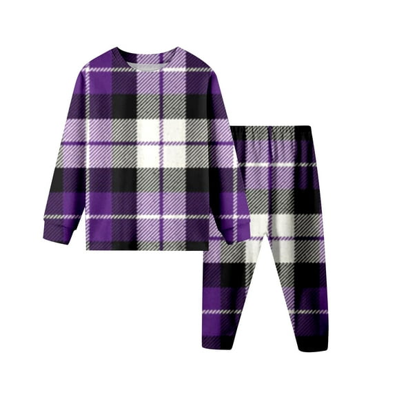 Pajama Set for Kids Loungewear Boatneck Color Block Girls Underwear and Pants Boys Sleepwear 2PC Outfits 13-14 Years,Purple