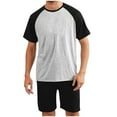 thumbnail image 1 of Pajama Set for Men Short Sleeve Pants Soft Color Block T Shirt Sleepwear Black L, 1 of 4