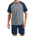 thumbnail image 1 of Pajama Set for Men Short Sleeve Pants Soft Color Block T Shirt Sleepwear Navy XL, 1 of 4