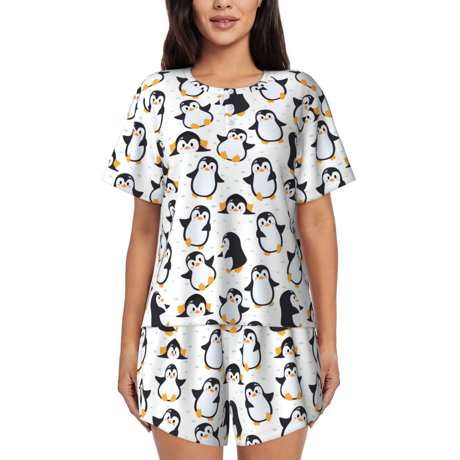 Pajama Set for Women 2 Piece - Cute Penguins Lounge Set