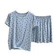 thumbnail image 1 of Pajama Set for Women 2 Piece Lounge Set Print Crew neck Short Sleeve Tops and Shorts Soft Sleepwear Blue-AAA XXL(XXL), 1 of 5