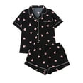 thumbnail image 1 of Pajama Set for Women Floral Print Button Down Short Sleeve Top and Shorts Holiday Gifts Cute Loungewear Set Black S, 1 of 9