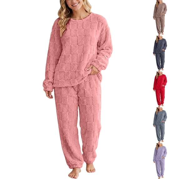 Pajama Set for Women Fluffy Winter Warm Pjs Zip-Up Long Sleeve Women's Sleepwear Brown One Size