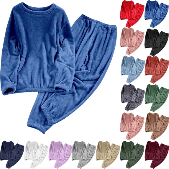 Pajama Set for Women Loose Solid And Winter Underwear Loungewar Thick And Velvet Warm Velvet Long Sleeves Top Pants Pajama Sets