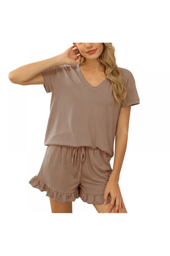 Pajama Set for Women Shorts Sleepwear V-neck Soft Summer Pj Lounge Set Loungewear S-XXL