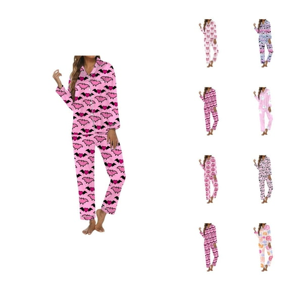 Pajama Sets – Bridesmaid Sleepwear for Women Women's Halloween Themed Printed Long Sleeve Pajama Set Loungewear For Festive Comfort