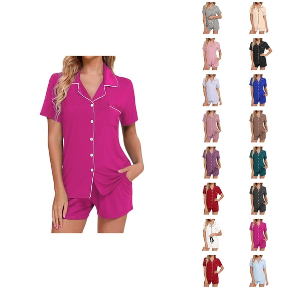 Pajama Sets – Bridesmaid Sleepwear for Women Womens Pajamas Set Short Sleeve Sleepwear Button Down Nightwear Shorts Soft Home Wear Sets