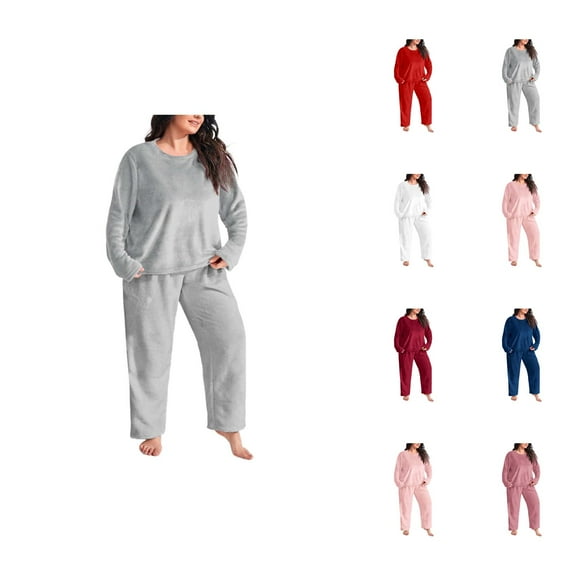 Pajama Sets – Cotton Lounge Shorts for Women Women's Plus Size Flannel Pajama Set Thickened Warm Coral Loungewear Loose Fit Winter Sleepwear & Outerwear For Home And Outdoor Use