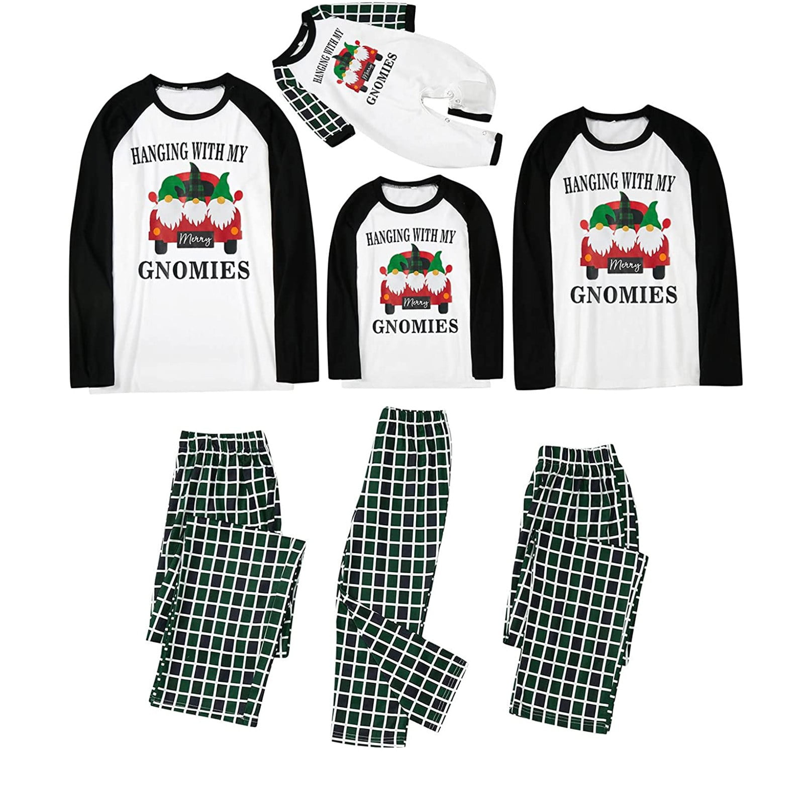 Christmas Gnome and Letter Print Family Matching Raglan Long-sleeve Pajamas Sets (Flame Resistant)
