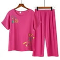 thumbnail image 1 of Pajama Sets For Women Printed 2 Piece Short Sleeveloungewear Round Neck Soft Cotton Linen Breathable Lightweight Sleepwear Sets Hot Pink XXXL, 1 of 4
