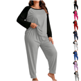 thumbnail image 1 of Pajama Sets Hzzrkos Women's Plus-Size Color-Block Long-Sleeve Pants Casual Loungewear/Pajama Set Gray XXXL, 1 of 7