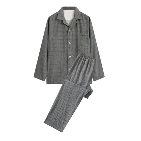 Pajama Sets for Men 2 Piece Pajamas with Pockets Mens Casual Lightweight Plaid Printed Long Sleeve Button-Down Shirts and Pants Loungewear Outfits Set