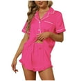 thumbnail image 1 of Pajama Sets for Women New Satin Silk Pajamas for Women 2PCS Ruffle Notch Collar Sleepwear Button down Short Sleeve Shorts Pjs Set Loungewear Womens Pajama Set Pinky-a S New, 1 of 8