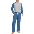 thumbnail image 1 of Pajama Sets for Men 2 Piece Loungewear Outfits Mens Casual Color Block Long Sleeve Tops and Pants Comfortable Loungewear Pajamas Set with Pockets, 1 of 7