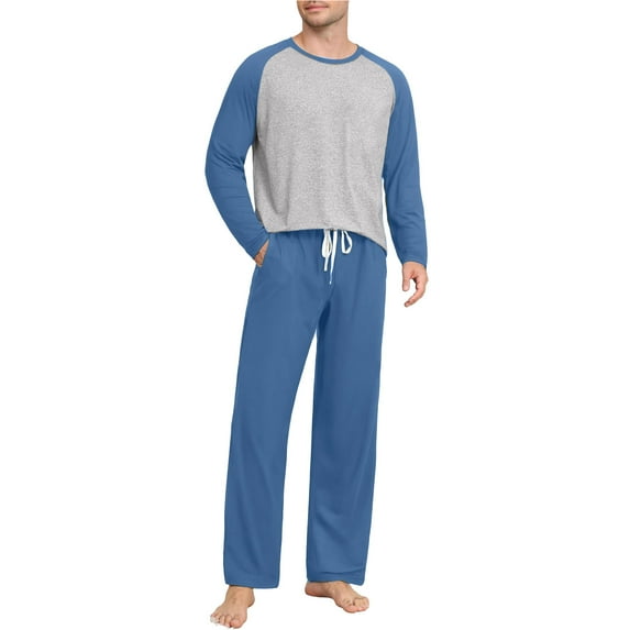 Pajama Sets for Men 2 Piece Loungewear Outfits Mens Casual Color Block Long Sleeve Tops and Pants Comfortable Loungewear Pajamas Set with Pockets
