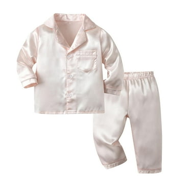 Pajama Sets for Toddler Baby Boy Girl Button-Up Silk Satin Pajama Sleepwear Nightwear Loungewear Clothes Set for Toddler Kids