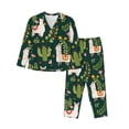 thumbnail image 1 of Pajama Sets for Women 2 Pcs, Cartoon Cute Alpaca Cactus Plant Button Down Long Sleeve Sleepwear Lounge PJ Sets, 1 of 6