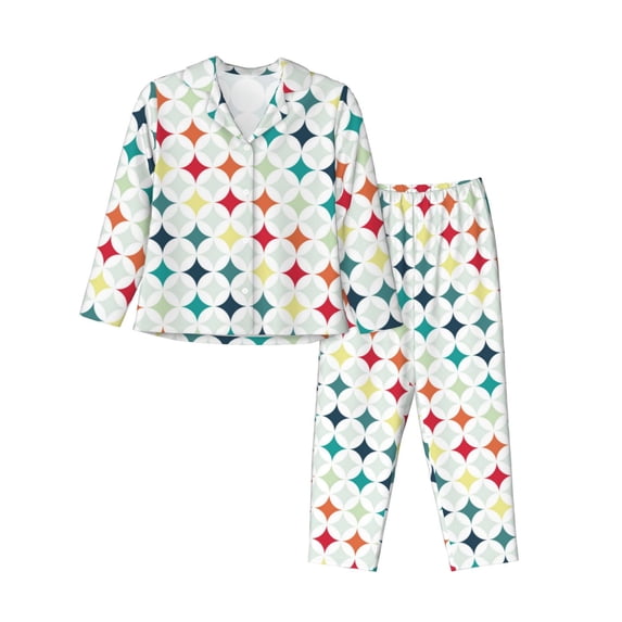 Pajama Sets for Women 2 Pcs, Colorful Geometric Button Down Long Sleeve Sleepwear Lounge PJ Sets