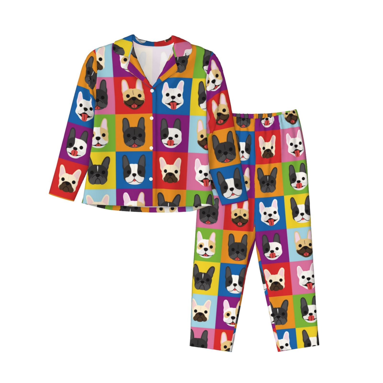 Women's Funny Boston Terrier Pajama Set - Cute Bulldog Print Sleepwear & Lounge Set, Sizes S-XXL - View #10