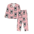thumbnail image 1 of Pajama Sets for Women 2 Pcs, Cute French Bulldog Flower Pink Button Down Long Sleeve Sleepwear Lounge PJ Sets, 1 of 6