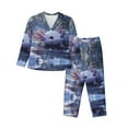 thumbnail image 1 of Pajama Sets for Women 2 Pcs, Enchanting Snowy Axolotl Button Down Long Sleeve Sleepwear Lounge PJ Sets, 1 of 6