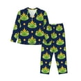 thumbnail image 1 of Pajama Sets for Women 2 Pcs, Frog prince crowns navyblue Button Down Long Sleeve Sleepwear Lounge PJ Sets, 1 of 6