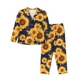 thumbnail image 1 of Pajama Sets for Women 2 Pcs, Navy Blue Plaid Sunflower Button Down Long Sleeve Sleepwear Lounge PJ Sets, 1 of 6