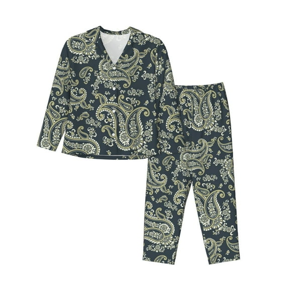 Pajama Sets for Women 2 Pcs, Paisley Pattern No.9075 Button Down Long Sleeve Sleepwear Lounge PJ Sets
